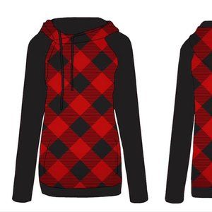 Red Black Buffalo Plaid Hoodie 3X lightweight